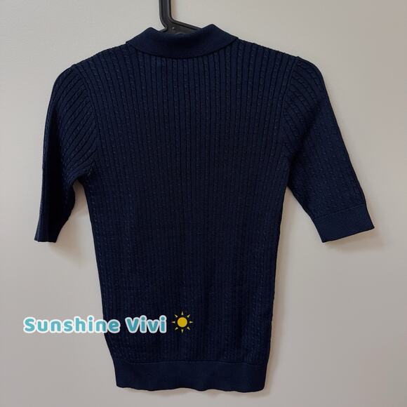 NWT Polo Ralph Lauren Cable-Knit Polo Sweater Refined Navy Woman XS - Picture 4 of 9